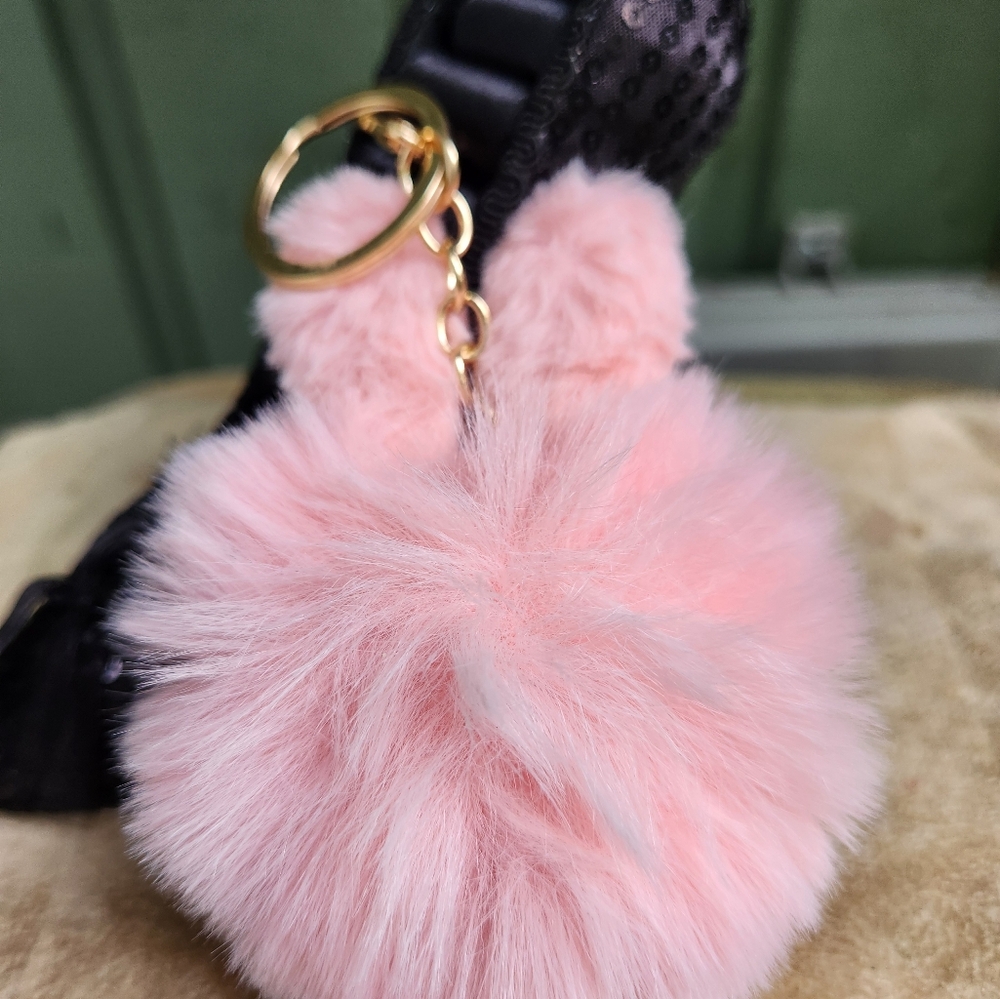 PINK BUNNY PUFFY KEY RING